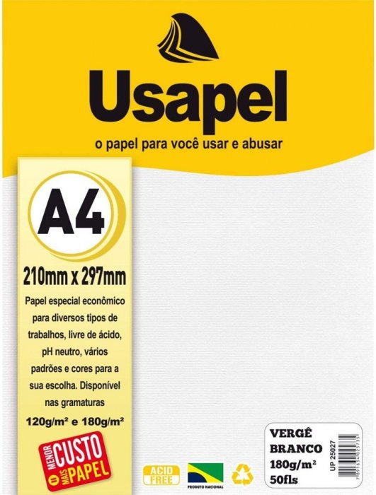 Papel A4 180GR. Verge Branco Usapel  25027  50FLS