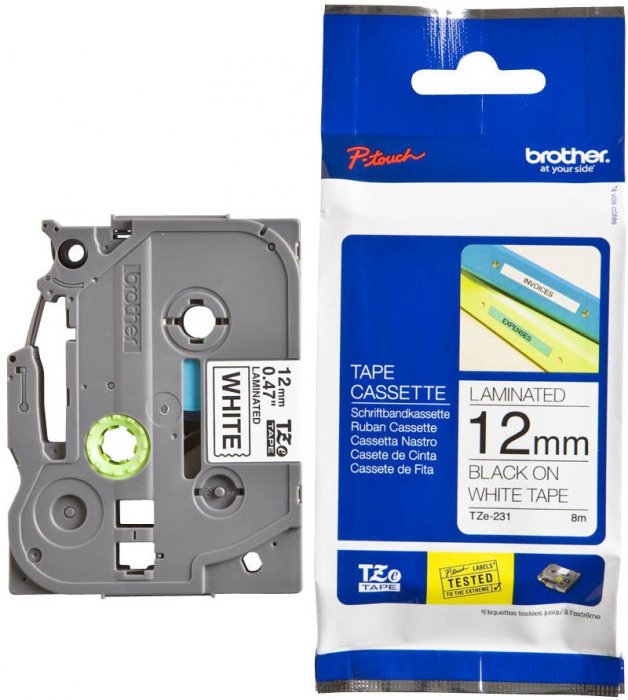 Fita Rotuladora Tze Brother Original ***Tze-231*** PT/BR 12MMX8MT
