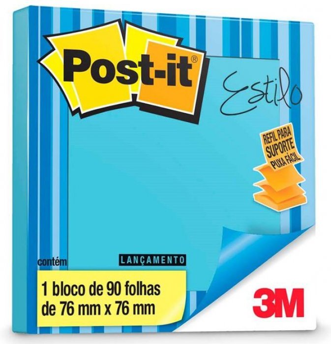 Post-It 3M 654 Pop Up Azul Ceu/Paraiso 90FLS 76X76 Refil