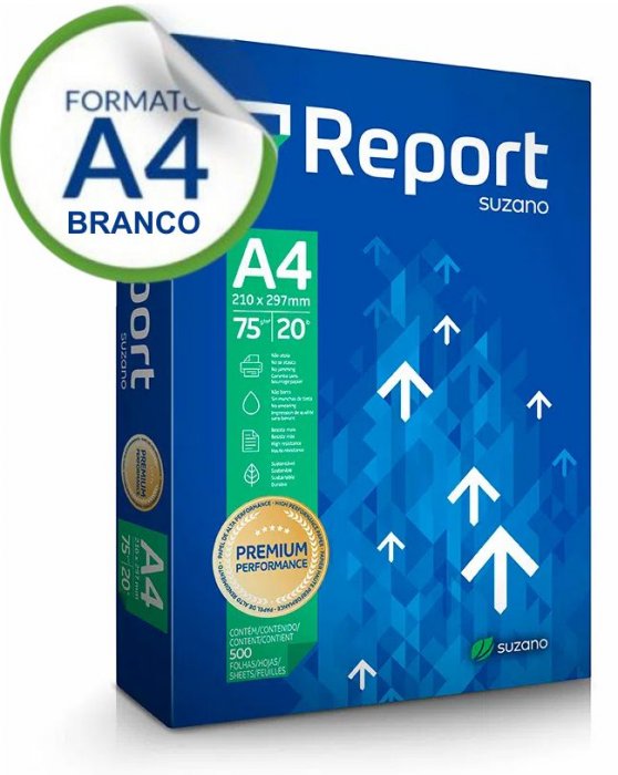 Papel A4 75GR Branco Report Premium Suzano PCT/500