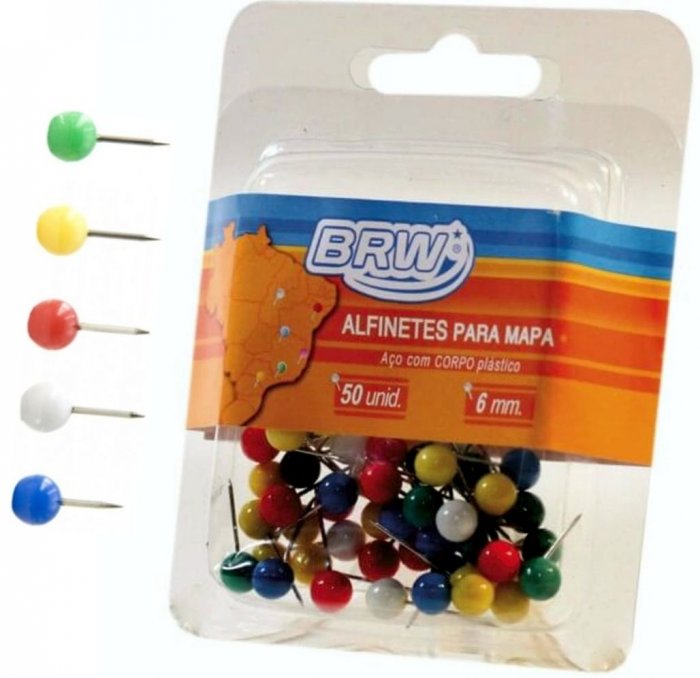 Alfinete Mapa Bola 6MM BRW AB0650 Sortido C/50