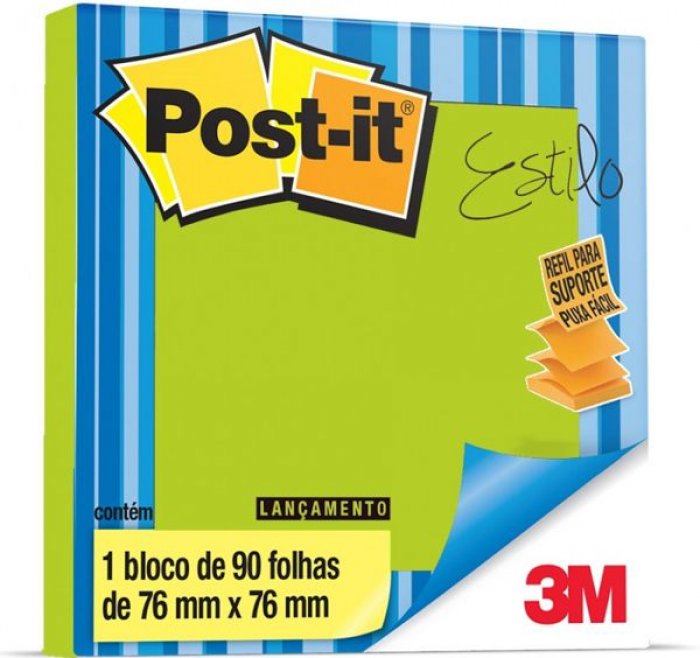 Post-It 3M 654 Pop Up Verde Neon/Acido 90FLS 76X76 Refil