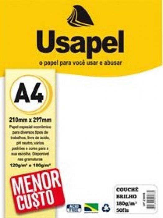 Papel Couche Laser Usapel  25008  180GR A4 50FLS  Brilho