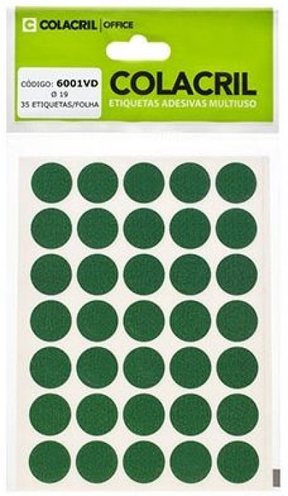 Etiqueta Redonda 19MM Verde Colacril   6001VD  C/210