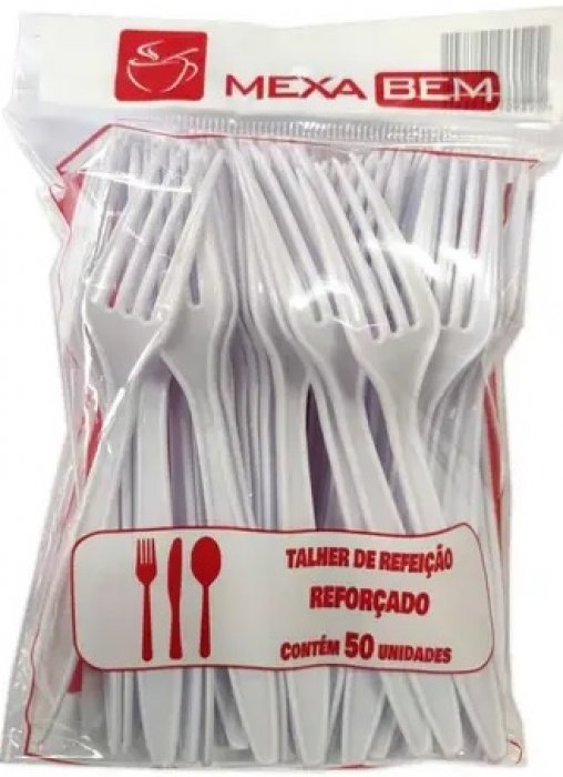 Garfo Descartavel Refeicao Branco Mexa Bem PCT/50 - 18CM