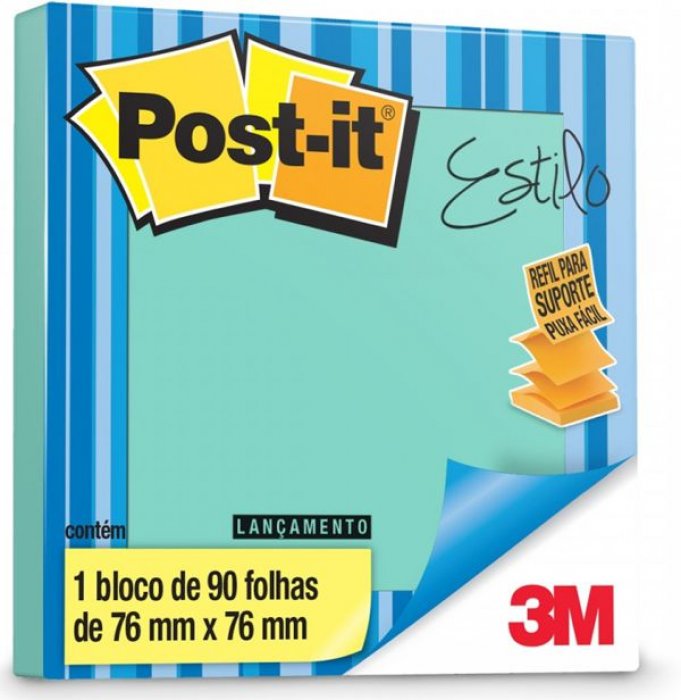 Post-It **3M 654 Pop Up* Azul Aqua/splash 90Fls 76X76 Refil