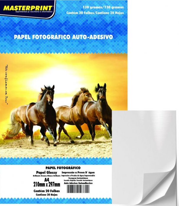 Papel Glossy *Adesivo** A4 130GR Master **PCT/20 FLS* Inkjet