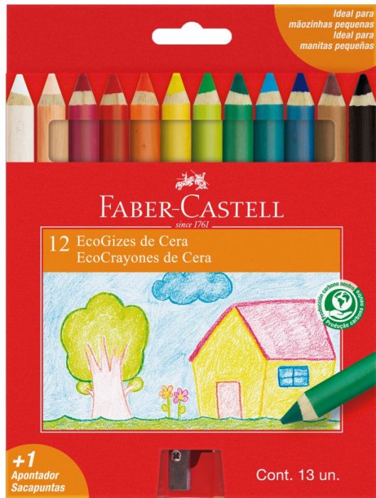 Giz Cera Grosso Madeira 12 Cores Faber C/Apontador 141412