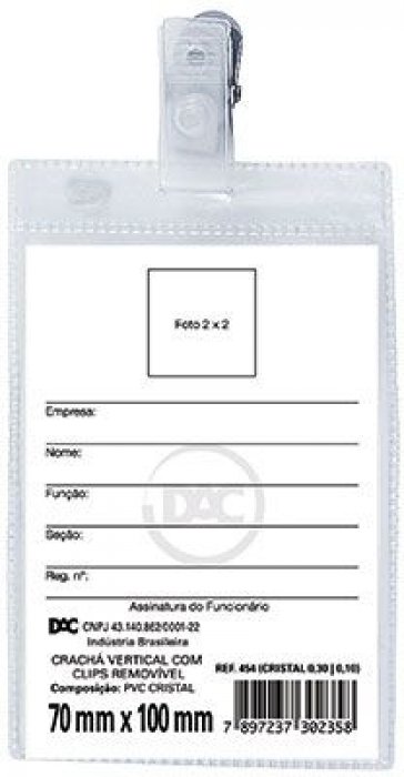 Cracha com Presilha Vertical 7X10 DAC Ref.454 PCT/50