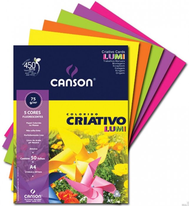 Creative Canson 7162 A4 Lumi/Dobradura 75GR 50FLS Neon 5 Cores