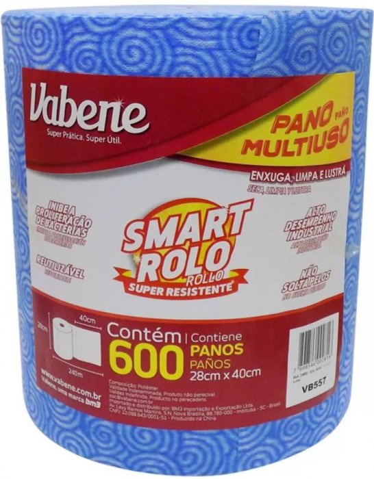 Pano Multiuso Rolo **240MT** C/600 28X40CM Azul Smart Vabene Picote