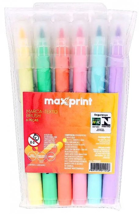 Caneta Marca Texto Brush Pastel C/6 Cores Maxprint 70000081