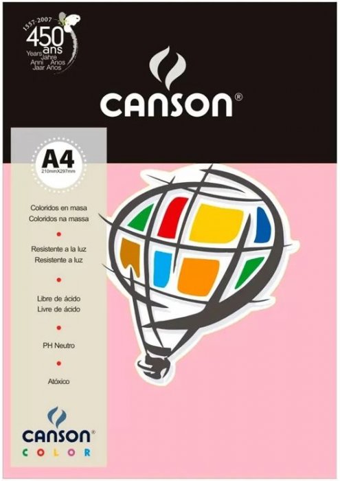 Papel A4 180GR. Canson Rosa Claro 61508