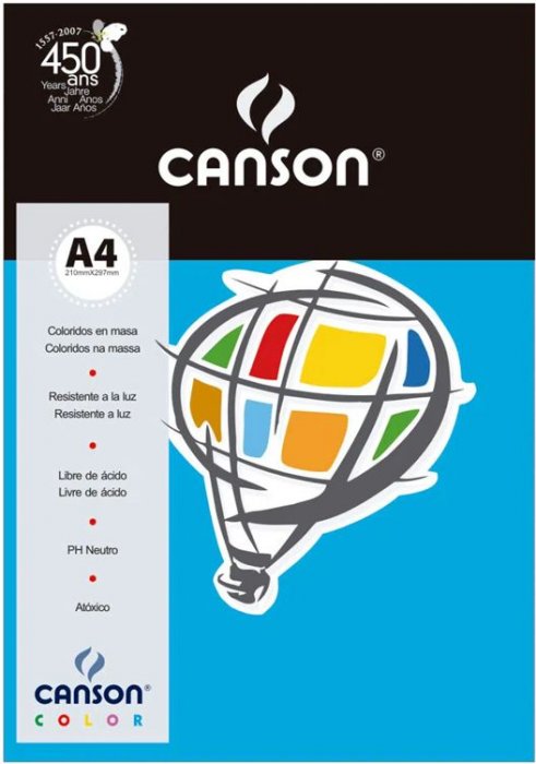 Papel A4 180GR. Canson Azul Turquesa 61521