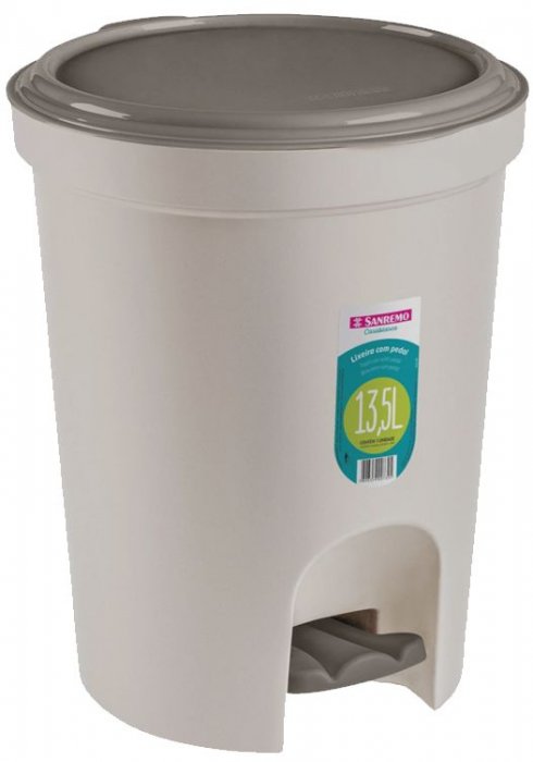 Lixeiro Plastico C/Pedal 13,5L Cinza Redondo Sanremo