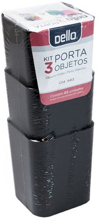 Porta Canetas Dello 6413.P Objetos Preto Kit/3 Pcs