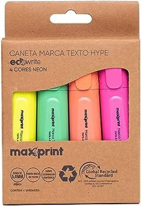 Caneta Marca Texto Hype C/4 Cores Neon Maxprint Ecowrite 70000111