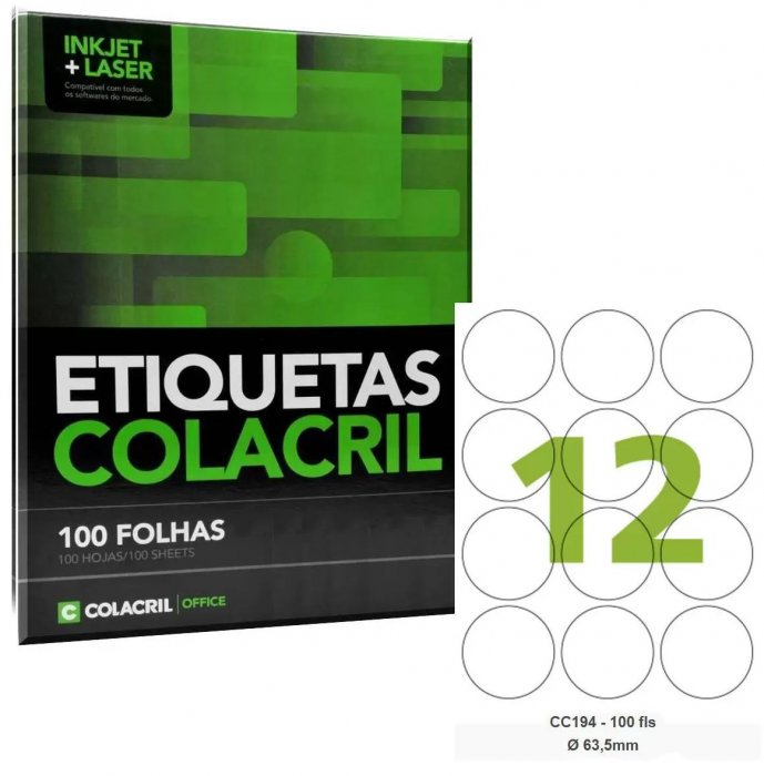 Etiqueta CC194/4095 Redonda C/12 - 63,5MM Colacril 100FLS