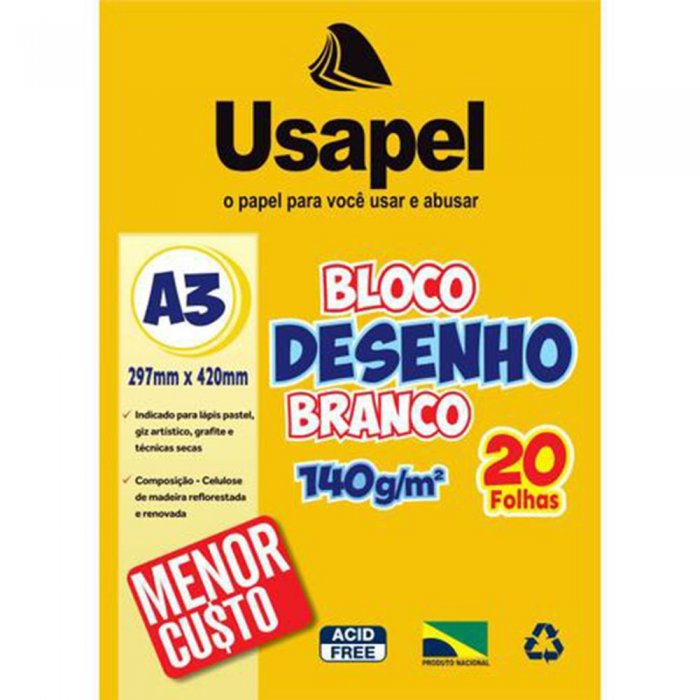 Bloco Desenho Usapel A3 140GR BR 20FL 25059  297X420MM