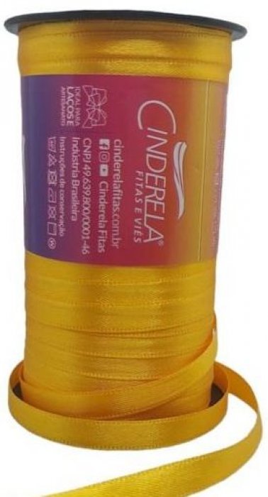 Rolo Fita Cetim 07Mm 100M Amarelo Ouro Cinderela