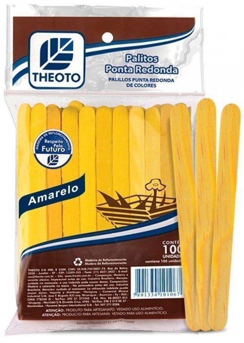 Palito Madeira Picole Amarelo - Pct/100