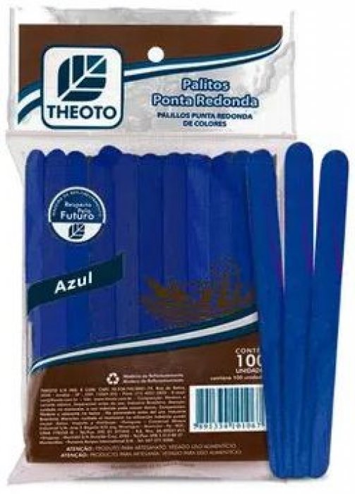 Palito Madeira Picole Azul - PCT/100
