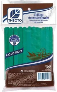 Palito Madeira Picole Verde - Pct/100