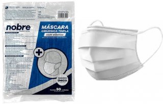 Mascara Cirurgica Tripla C/Arame PCT/50 Nobre Branca