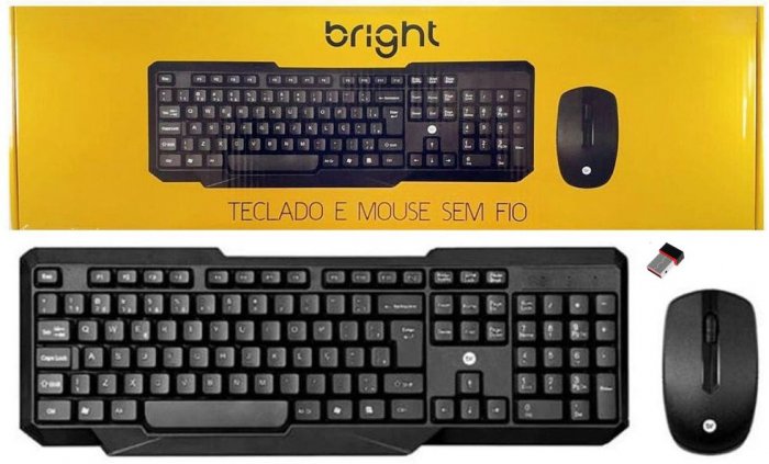 Kit Teclado e Mouse Sem Fio Bright Slim 0055