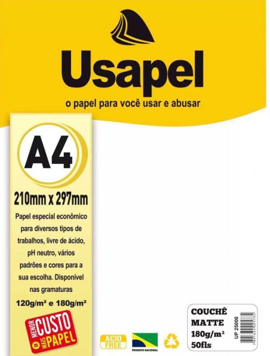 Papel Couche Matte Branco Usapel 25000 180GR A4 50FLS