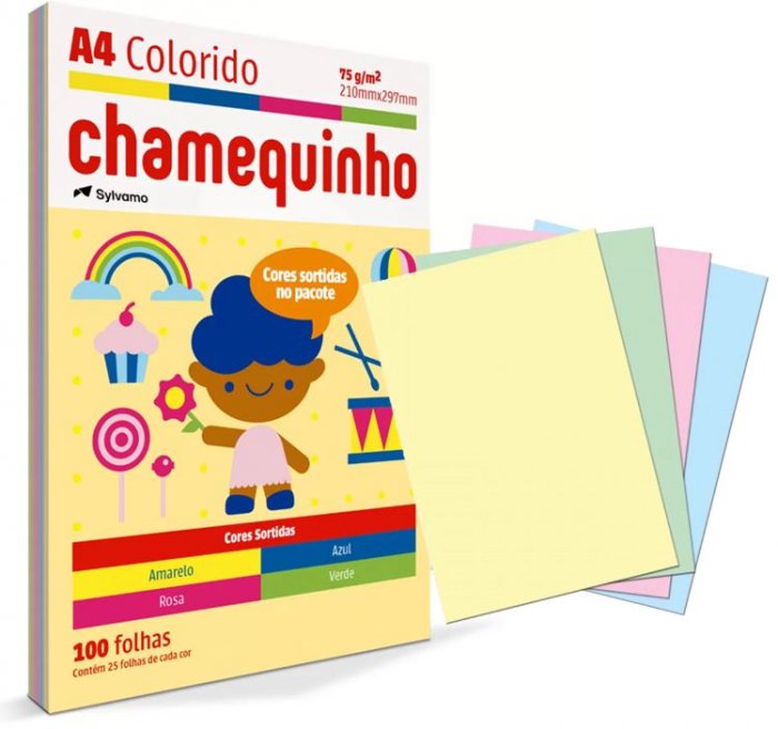 Papel A4 75GR Color 4CORES PCT/100 Chamequinho