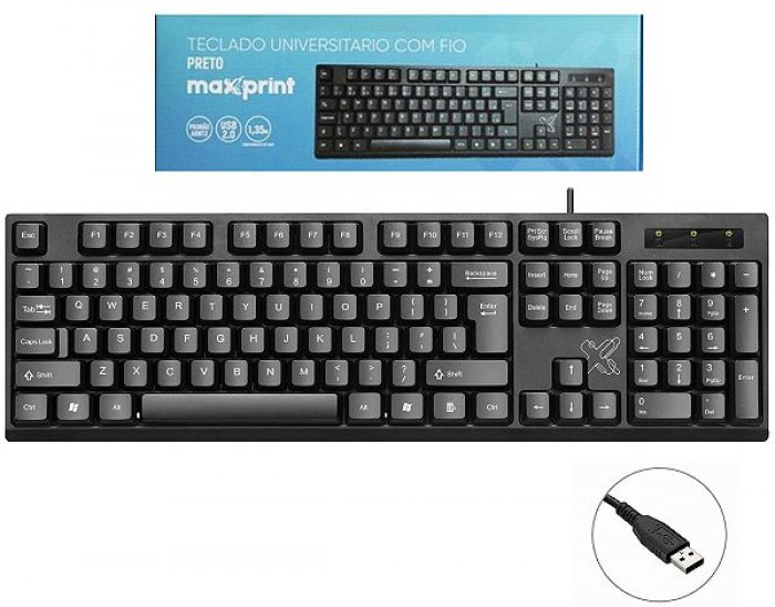 Teclado USB C/Cabo Preto Maxprint Universitario 60000140