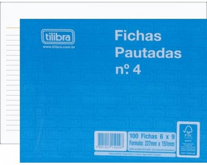 Ficha Pautada 6X9 - 23X15CM C/100 - N°4 Tilibra