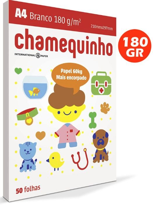 Papel A4 180GR. AP60KG Chamequinho C/50FLS Branco
