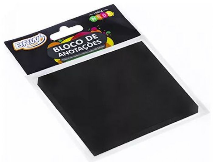 Bloco Adesivo BRW Smart Notes Preto 76X76 BA7633 30FLS