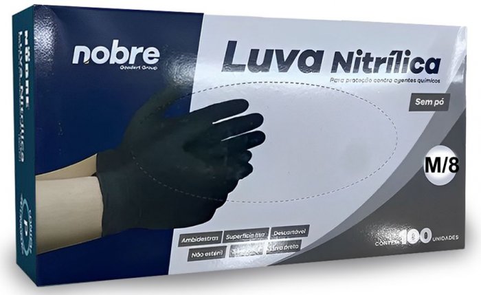 Luva Nitrilica Preta 8-M S/Po CX/100 Nobre