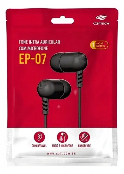 Fone de Ouvido P2 C/Microfone C3TECH Ep-07BK Preto