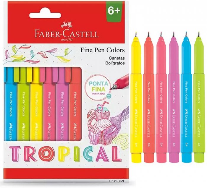 Caneta Faber Finepen Colors 0.4 C/6 Cores Tropical