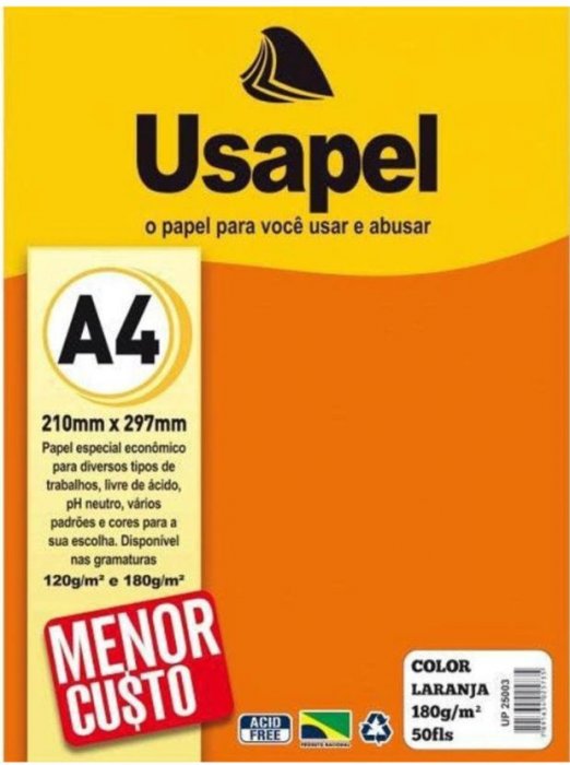 Papel A4 180GR Liso ***Folha Avulsa*** Laranja Usapel 25003 Diplomata
