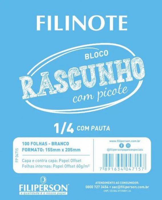 Bloco Rascunho Grande S/Pauta 155X205 1/4 50F Filiperson