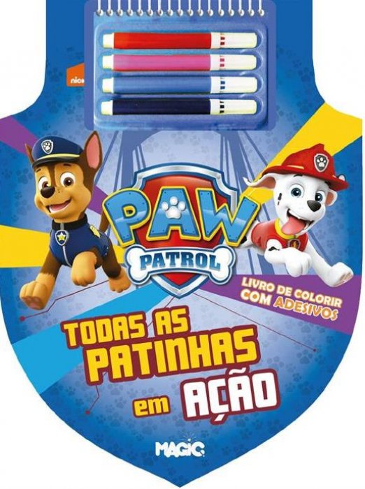 Livro Colorir Patrulha Canina com Canetinha e Adesivo - Magic Kids
