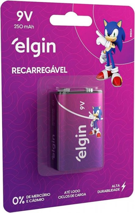 Pilha/Bateria Recaregavel 9V - 250MAH Elgin 82215