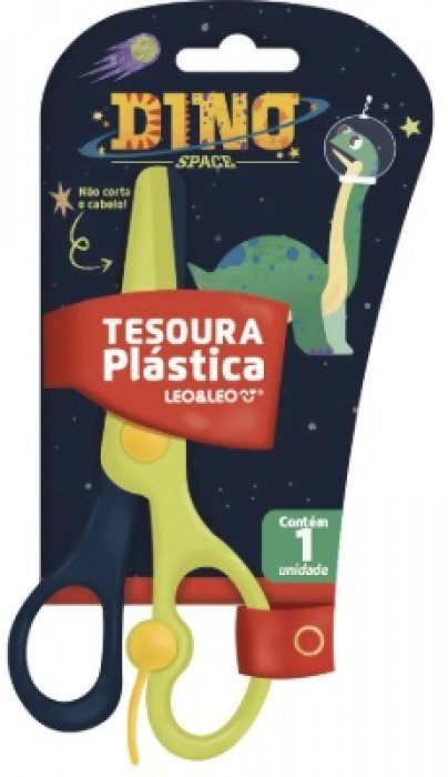 Tesoura Escolar Plastica Massinha Dino Leoleo 10186 Leonora