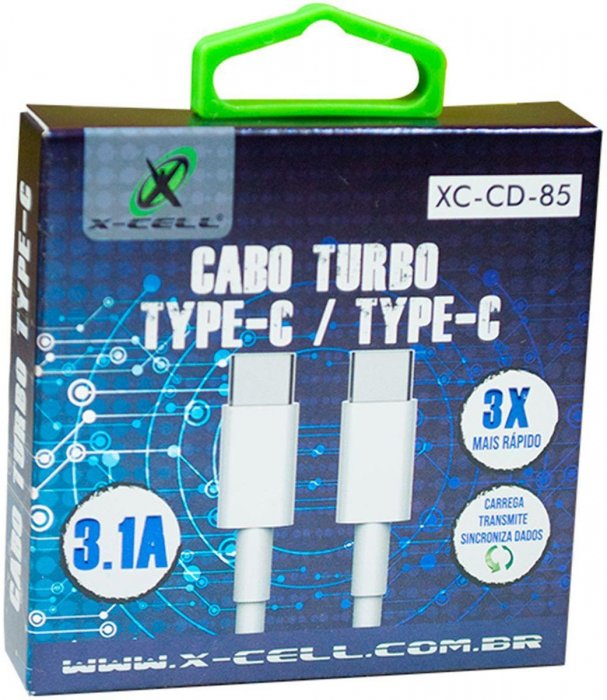 Cabo USB C Celular / USB-C - Branco 1MT 3.1A X-Cell Xc-CD-85