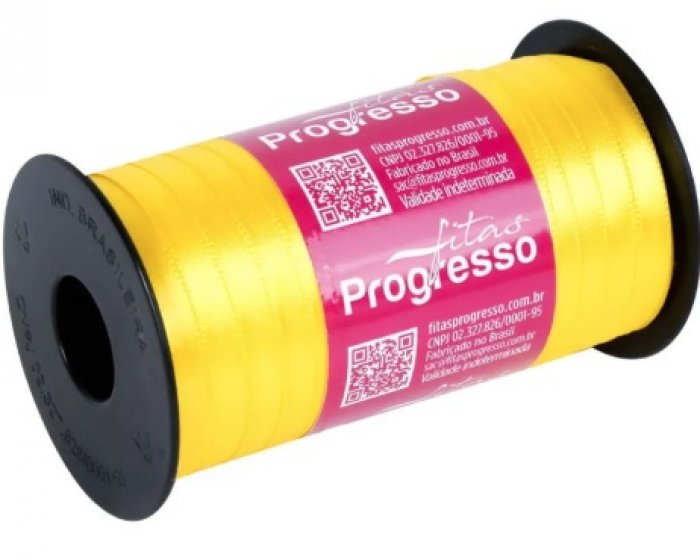 Rolo Fita Cetim 07MM 100M Amarelo Gema 763 Progresso