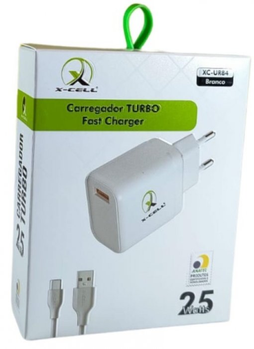 Carregador Rapido C/Cabo USB/USB C 25W Bivolt X-Cell Xc-UR84
