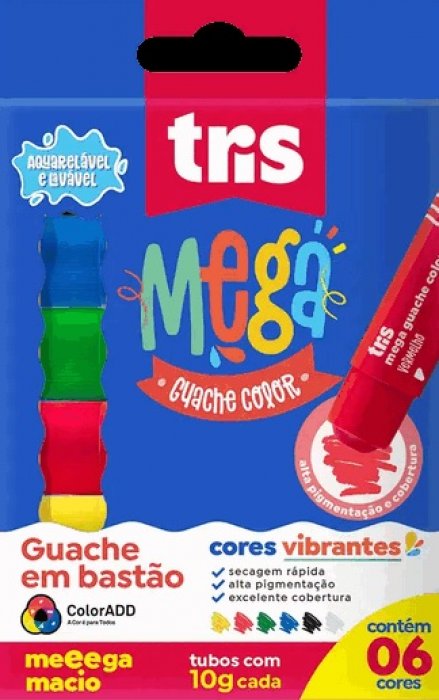 Guache Bastao Mega Color CX/6 Cores Tris