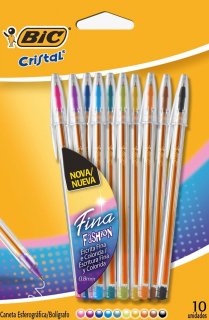 Kit Caneta Bic Cristal **fina Fashion** Sortidas **c/ 10 Cores**