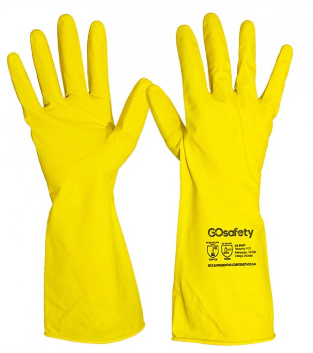 Luva Latex Flocada Amarela *8-M* Go Safety Forrada CA51147