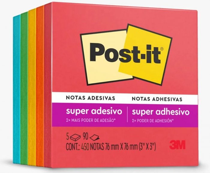 Cubo Post-It 3M Diversao - 5 Cores 450FLS 76X76 RW0043-Hm